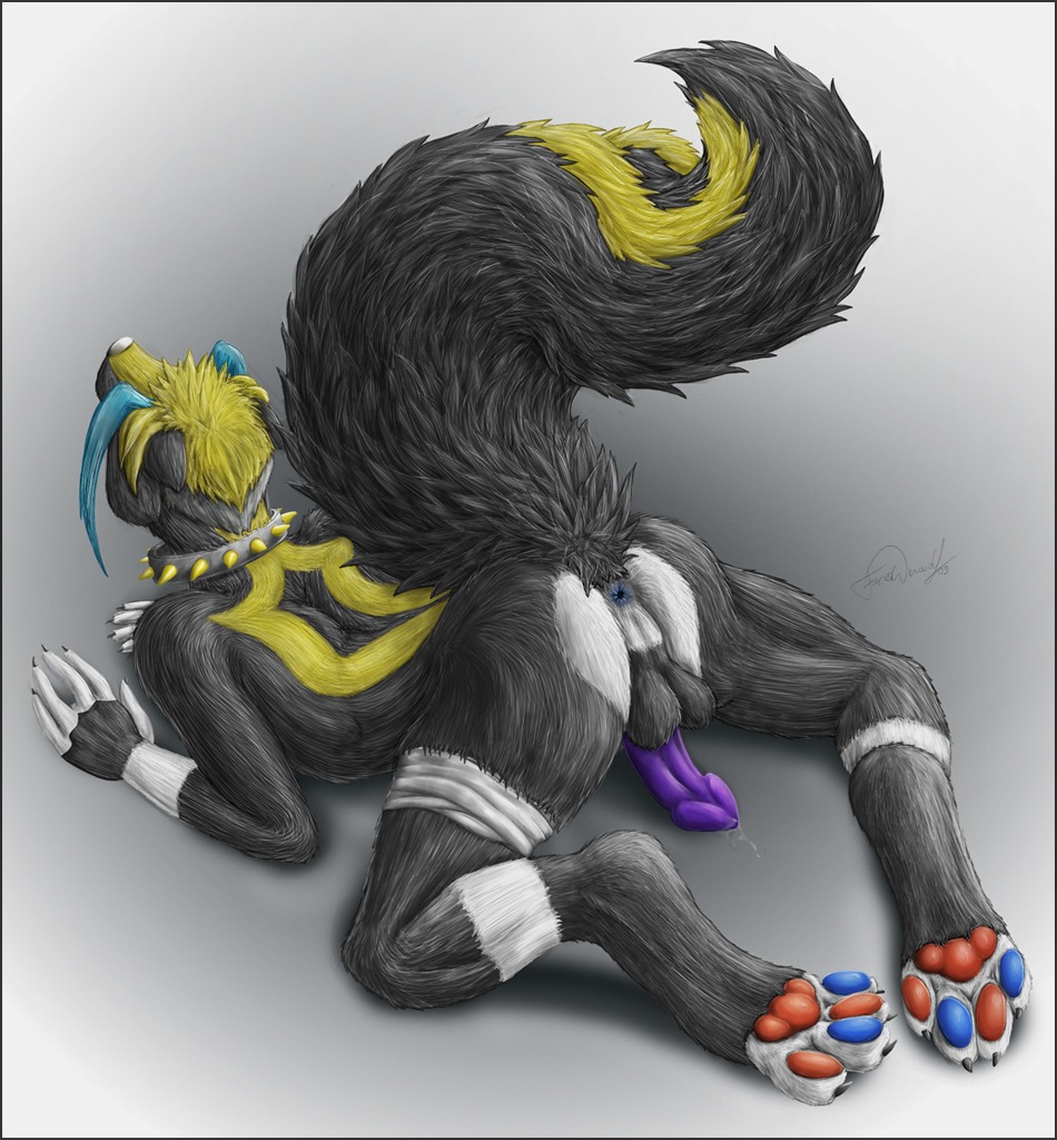 anthro anus backsack balls butt claws collar collar_only e621 erection feet forceswerwolf genitals hindpaw male mammal mephitid nude paws penis presenting presenting_hindquarters raised_tail remmecks skunk solo spread_legs spreading tail