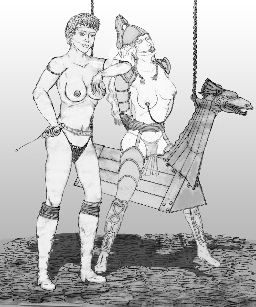 2girls ball_gag bdsm bikini_armor bondage bondage_horse boots breasts chainmail_bikini closed_eyes dragonlance dungeons_and_dragons eucher female female_only gag greyscale kitiara_uth_matar laurana lesbian lezdom long_hair monochrome nipple_chain nipple_piercing rule34 short_hair tagme yuri