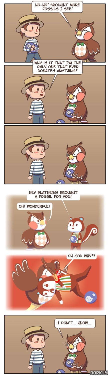 :c :d animal_crossing anthro avian barefoot beak bird bite black_eyes blathers_(animal_crossing) blood blue_body blue_skin bodily_fluids bone bottomwear bow_(feature) bow_tie brown_background brown_body brown_eyes brown_fur brown_hair clothed clothing death dialogue digital_media_(artwork) dorkly drop duo_focus e621 eating ellipsis english_text exclamation_point eyelashes eyes_closed feathered_wings feathers feet female flashback fossil fur group hair happy hard_vore hat headgear headwear hi_res holding_object human humor killing looking_down male male/male mammal narrowed_eyes nintendo nude open_mouth owl pants partially_clothed pink_body pink_nose pink_skin ponytail poppy_(animal_crossing) question question_mark raised_arm raised_leg red_background red_body red_nose red_skin rodent rosy_cheeks sciurid shadow shirt short_hair simple_background size_difference slightly_chubby smile spread_legs spreading squint standing star tan_body tan_fur tan_skin text thinking thoughtful_expression topwear tree_squirrel unidentified_fossil_(animal_crossing) villager_(animal_crossing) vore walking white_body white_fur wings yellow_body yellow_skin