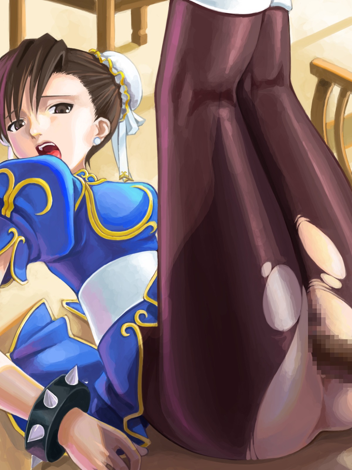 ass censored china_dress chinadress chinese_clothes chun-li female highres human male pantyhose penis pussy rule34 sex straight straight_hair street_fighter street_fighter_ii torn_pantyhose vaginal_penetration
