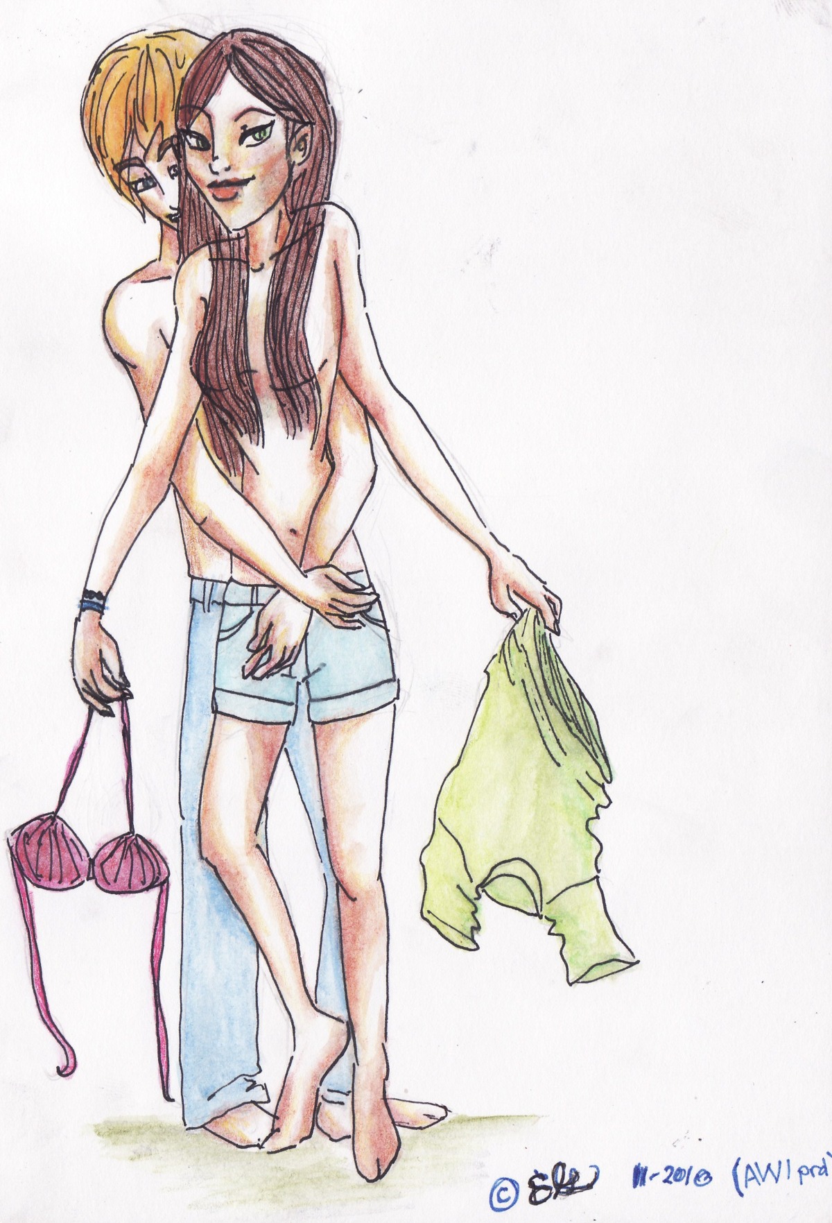 breasts brown_hair duo emothgurl female heroes_of_olympus jason_grace male percy_jackson_and_the_olympians piper_mclean rule34 topless white_background
