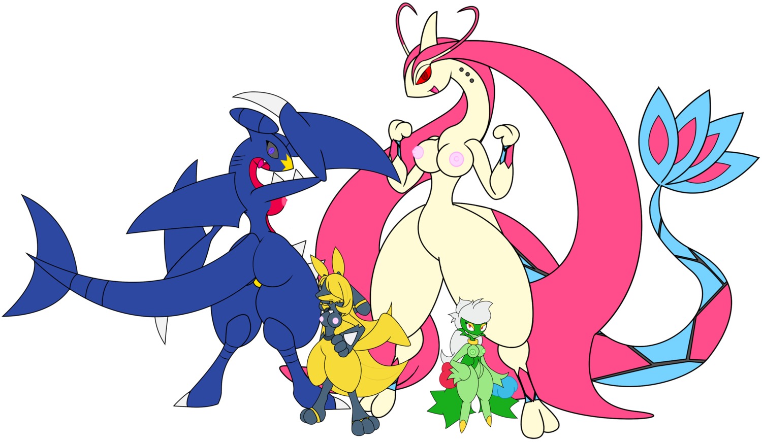 ass black_sclera cynthia_(pokemon) female female_only garchomp gb_of_bs lucario milotic pokemon pokemon_(species) pokemon_dppt red_sclera roserade rule34 white_background