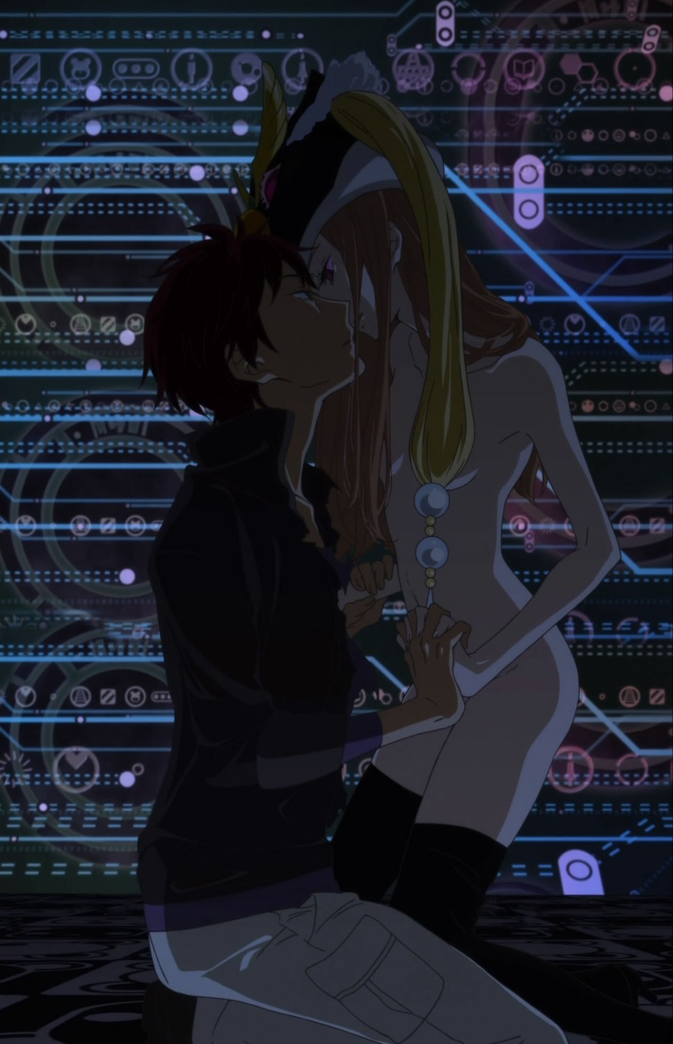 1boy animal_hat brother_and_sister hand_holding hat highres imminent_kiss incest kissing long_hair male mawaru_penguindrum nude princess_of_the_crystal rule34 screencap siblings spoilers stitched takakura_himari takakura_kanba thighhighs