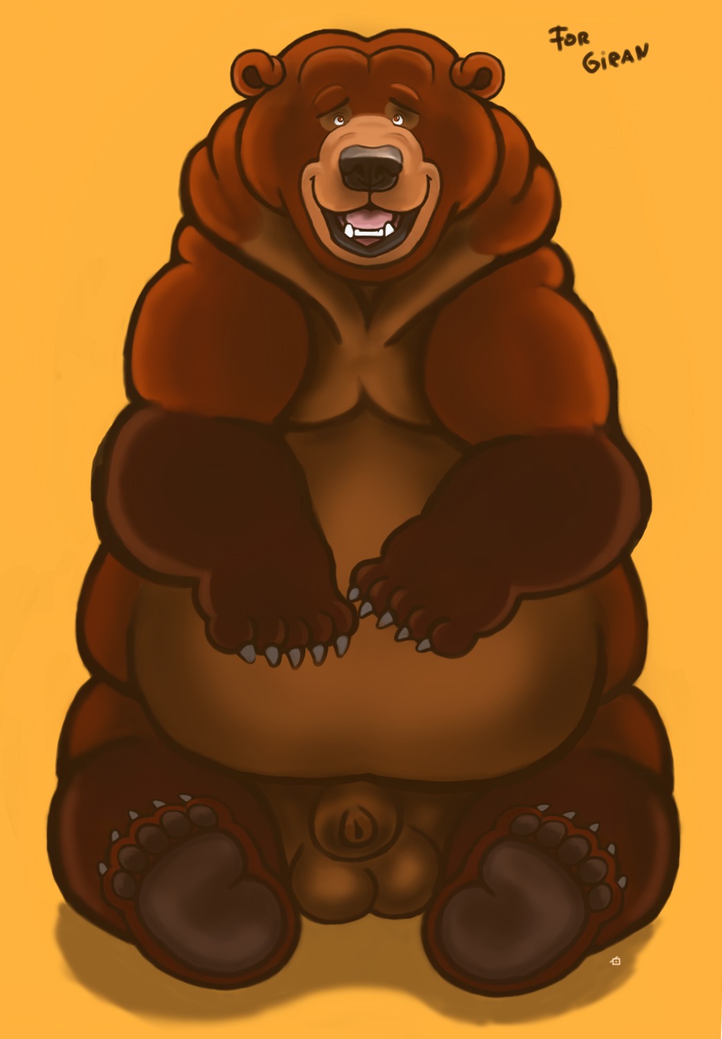 animal_genitalia balls bear belly brother_bear brown_bear dakota-bear disney e621 feral flaccid genitals grizzly_bear hi_res male mammal nude obese obese_feral obese_male overweight overweight_feral overweight_male penis sheath solo tug_(brother_bear) ursine