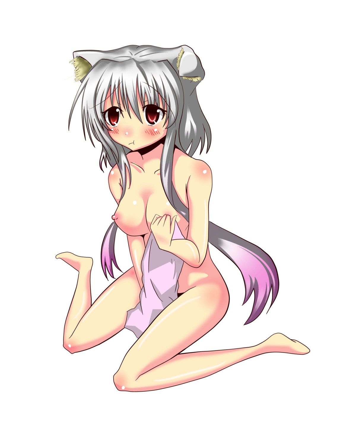 animal_ear blush breasts covering female high_resolution kyuubee large_breasts mahou_shoujo_madoka_magica nipples personification rule34 rule_63