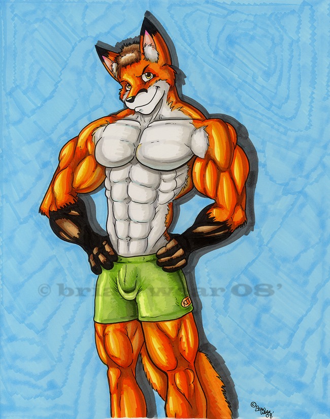 2008 abs abstract_background anthro biped bottomwear bulge canid canine clothed clothing e621 fox kit_fox_(wolfgangcake) looking_at_viewer male mammal muscular muscular_anthro muscular_male pose shorts simple_background smile solo standing tail topless wolfgangcake