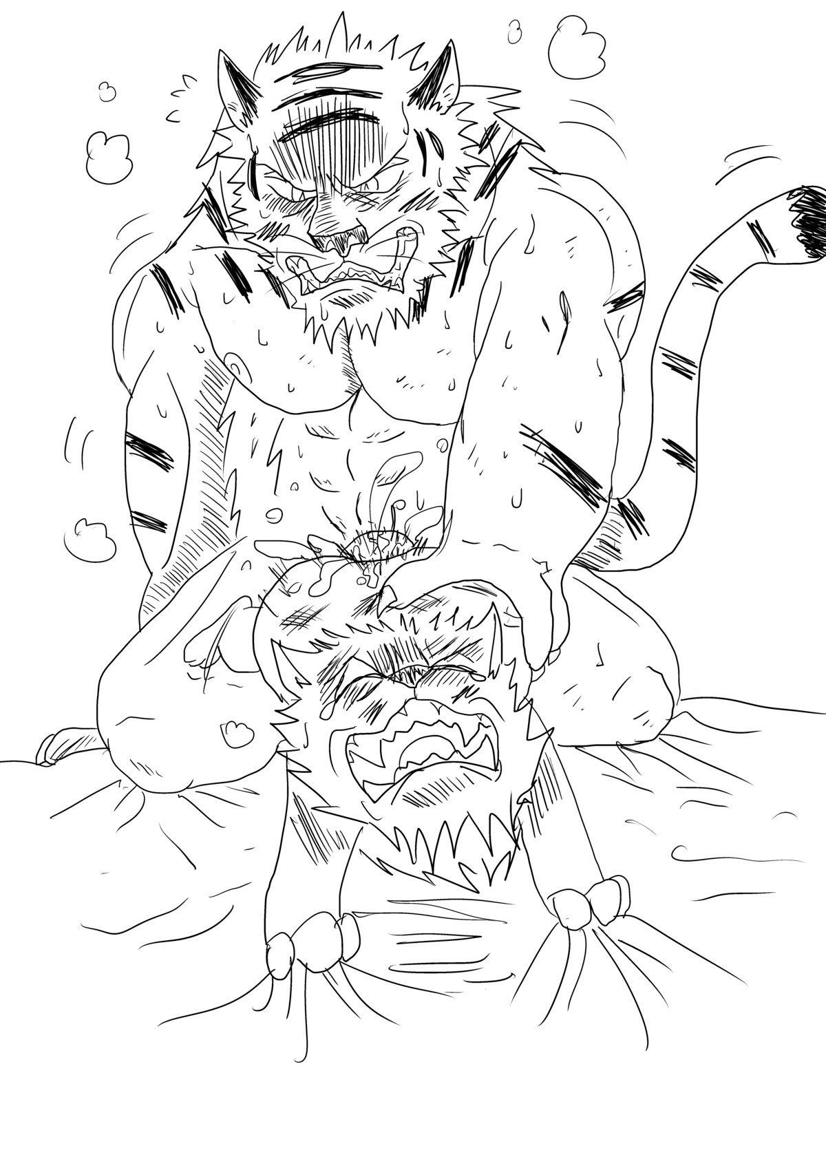 absurd_res black_and_white bodily_fluids butt canid canine canis cum dominant duo e621 felid from_behind_position genital_fluids genitals hi_res larger_dom larger_male male mammal monochrome muscular nude pantherine penetration penis sex size_difference tiger tiger371 wolf