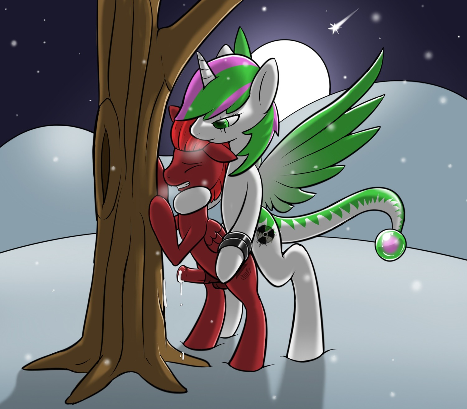 against_natural_surface against_surface against_tree anal anal_penetration balls bodily_fluids cum cutie_mark deep_penetration demon duo e621 equid equine erection fan_character feathered_wings feathers feral feral_on_feral feral_penetrated feral_penetrating feral_penetrating_feral from_behind_position genital_fluids genitals glowflank glowflank_(fursona) glowing green_eyes green_hair hair hasbro hi_res horn male male/male male_penetrated male_penetrating male_penetrating_male mammal moon multicolored_hair my_little_pony mythological_creature mythological_equine mythology night outside pegasus penetration penile penile_penetration penis penis_in_ass plant purple_hair red_body red_hair rydah_hazard sex shooting_star sky snow star starry_sky tail tree two_tone_hair white_body winged_unicorn wings