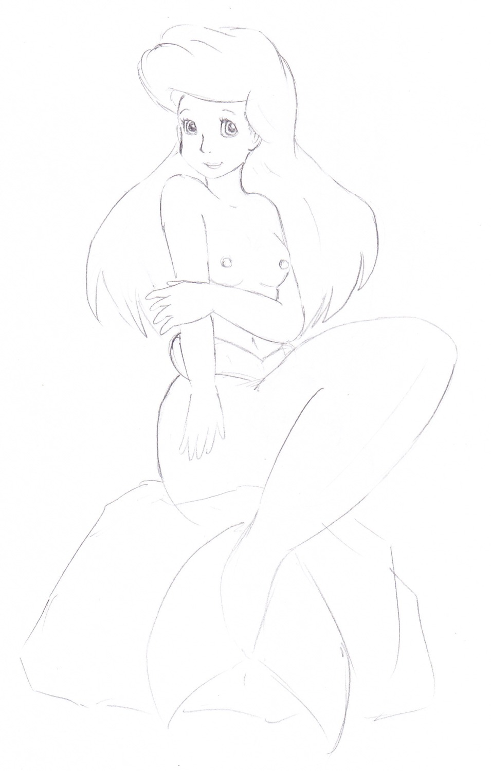 ariel disney female monochrome nipples rough_sketch rule34 tagme the_little_mermaid