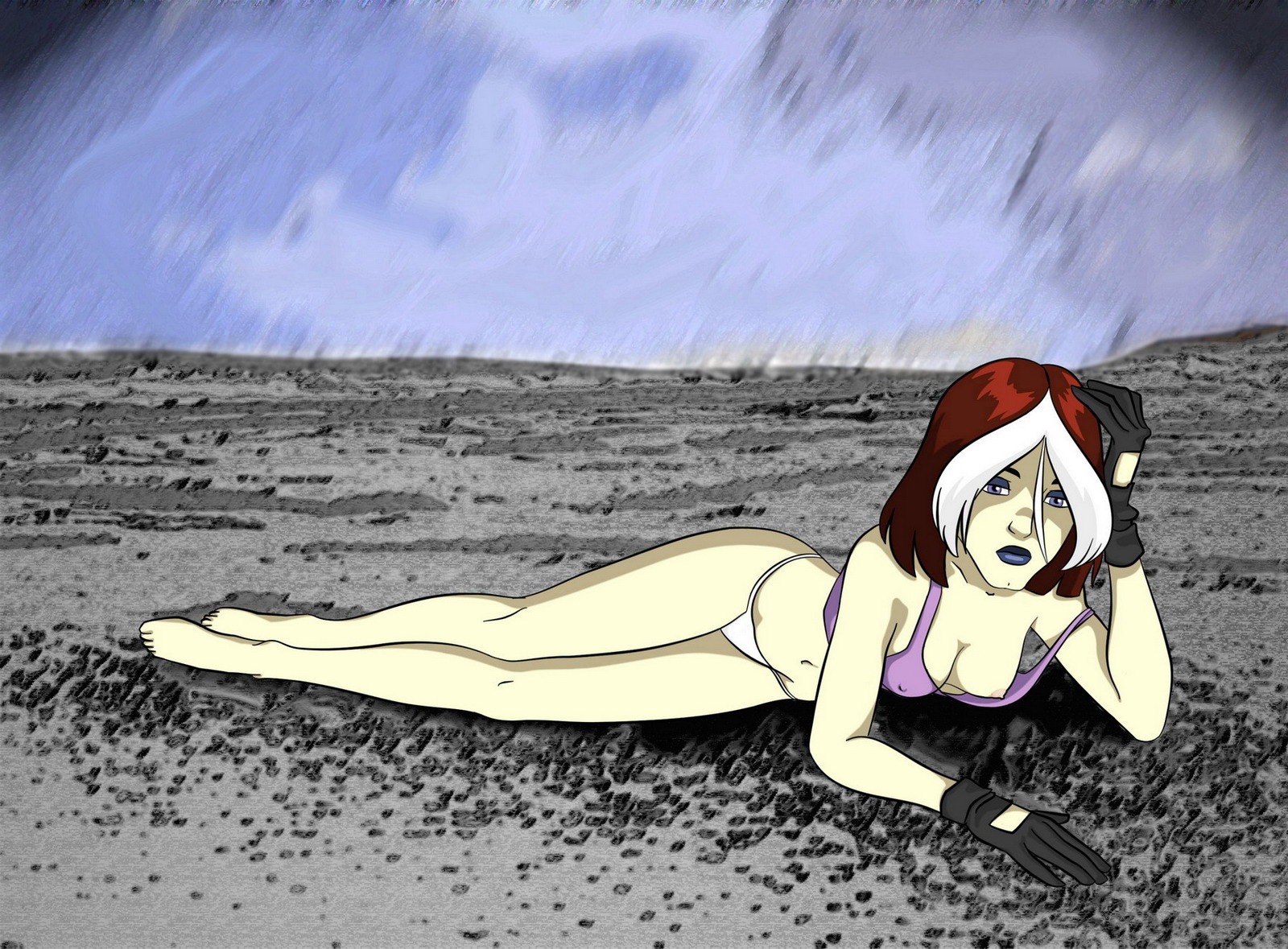 1girls anna_marie artist_request barefoot breasts brown_hair cleavage exposed_breasts feet female female_only gloves light-skinned_female light_skin looking_at_viewer makeup marvel marvel_comics multicolored_hair mutant nipple_slip nipples pale-skinned_female pale_skin partially_clothed red_hair rogue_(evolution) rogue_(x-men) rule34 short_hair solo solo_female straight_hair superhero superheroine tagme two-tone_hair white_hair white_streak x-men x-men_evolution