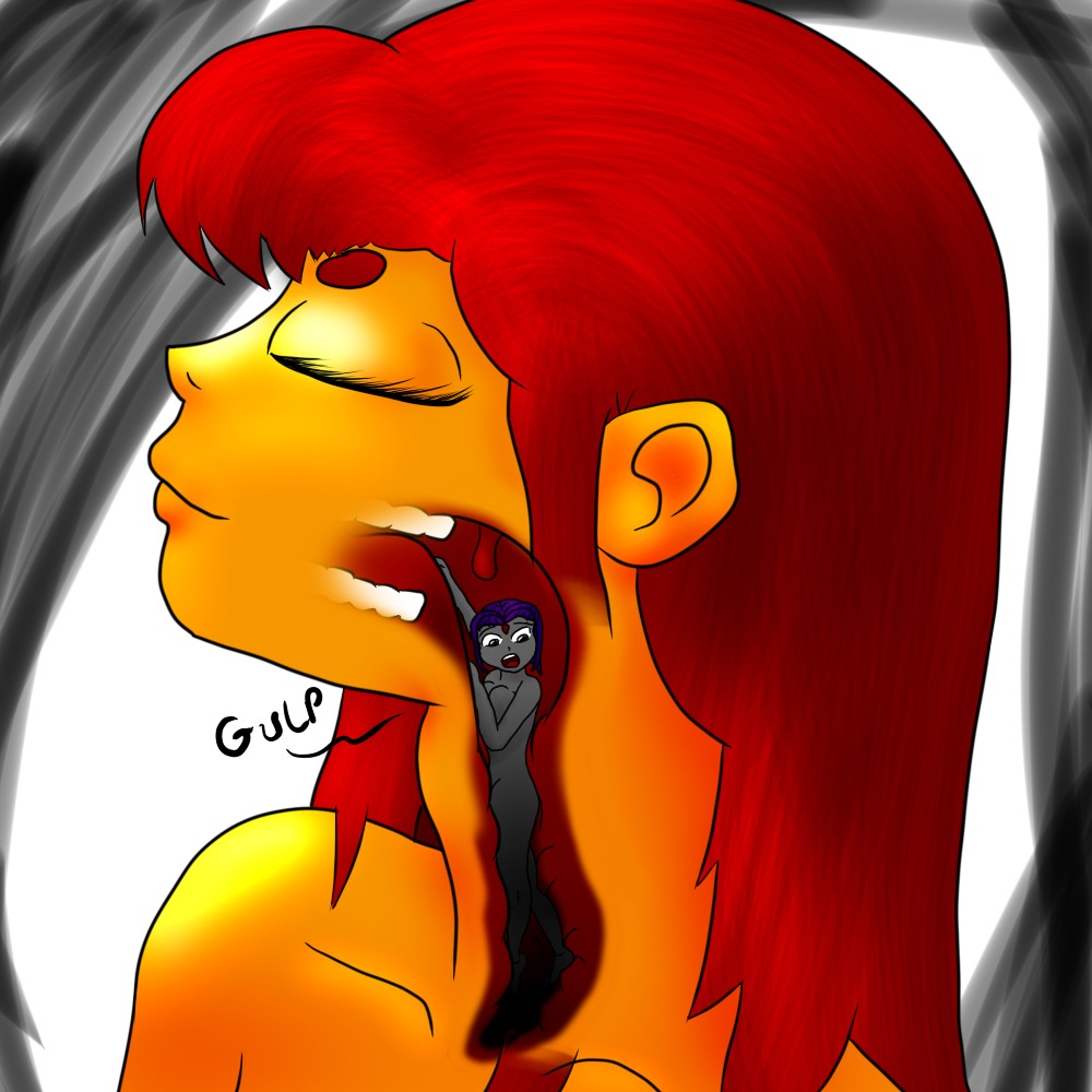 2girls brunette dc dc_comics female female_only female_pred female_prey ilackausername imminent_death micro_female rachel_roth raven_(dc) red_hair rule34 starfire swallowing teen_titans teenager teeth throat tongue uvula vore x-ray