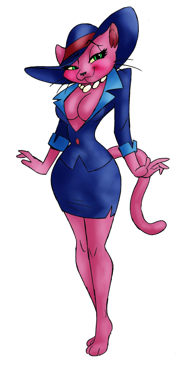 2009 agentradkid anthro breasts cleavage clothed clothing doll doll_girl feline female fur furry furry_only green_eyes hat humanoid miss_pink_cat_(noddy) noddy pink_fur rule34 tagme tail white_background yellow_sclera