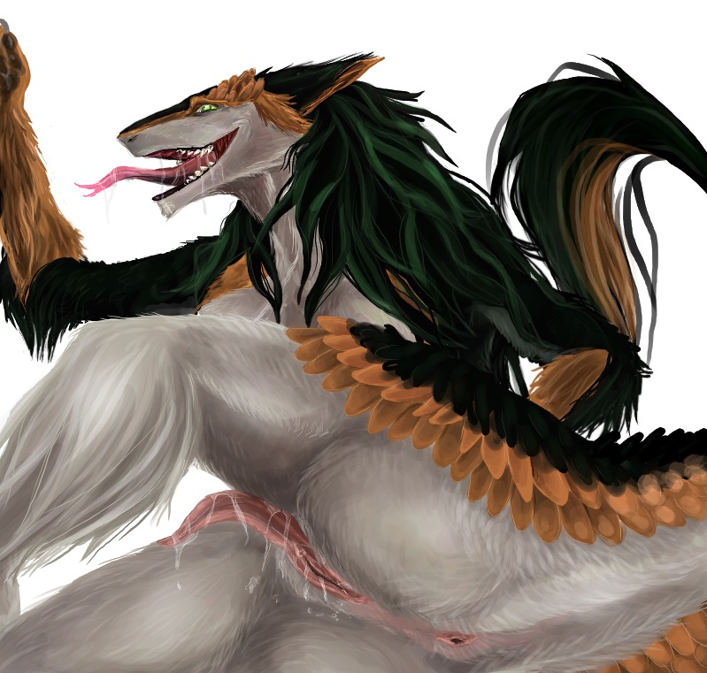 anthro anus bodily_fluids clitoral_hood clitoris drooling e621 female fur gayscream genital_fluids genitals green_hair hair lady_demonio mammal nude open_mouth prehensile_clitoral_hood saliva semi-anthro sergal simple_background solo tail tongue vaginal_fluids vulva white_background white_body white_fur