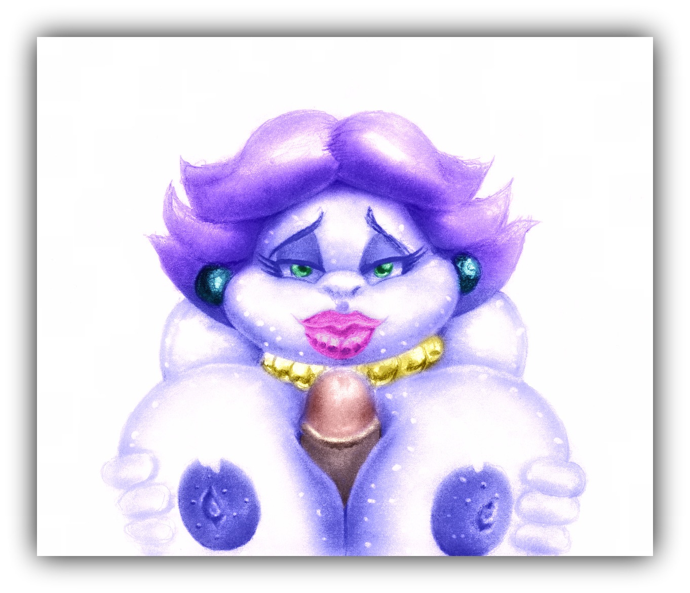 areolae bedroom_eyes big_lips breasts earrings faceless_male female gold_jewelry huge_breasts madame_flurrie male mario_(series) necklace nintendo paizuri paper_mario penis purple_hair rule34 tagme