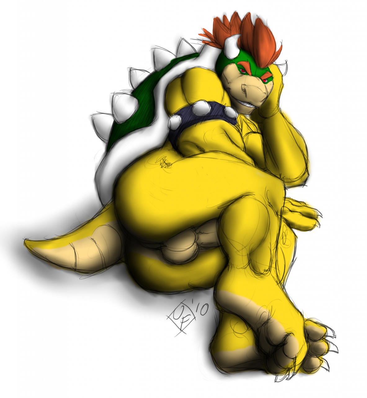 balls barefoot bowser claws color ishigray koopa male male_only mario_(series) nintendo nude on_side penis presenting rule34 scalie solo unshackled_fenrir video_games