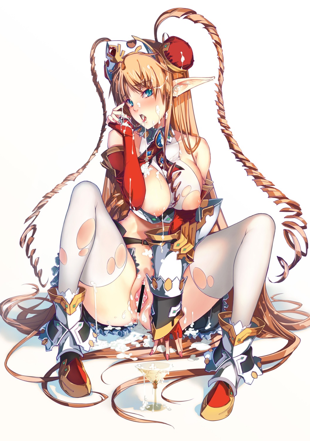 blue_eyes breasts cum cum_on_body cum_on_breasts cum_on_upper_body facial female fingerless_gloves gloves highres ky legs neige_hausen pointy_ears rule34 sitting super_robot_wars super_robot_wars_og_saga_mugen_no_frontier super_robot_wars_og_saga_mugen_no_frontier_exceed thighhighs torn_clothes torn_thighhighs tsundere