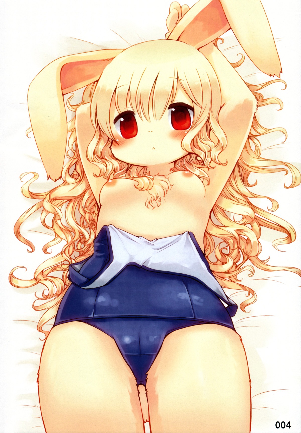 anthro breasts camel_toe clothing comic_kemostore e621 female floppy_ears hi_res kemono kishibe lagomorph leporid loli looking_at_viewer lying mammal nipples one-piece_swimsuit rabbit red_eyes school_swimsuit simple_background solo swimwear white_background young young_anthro young_female