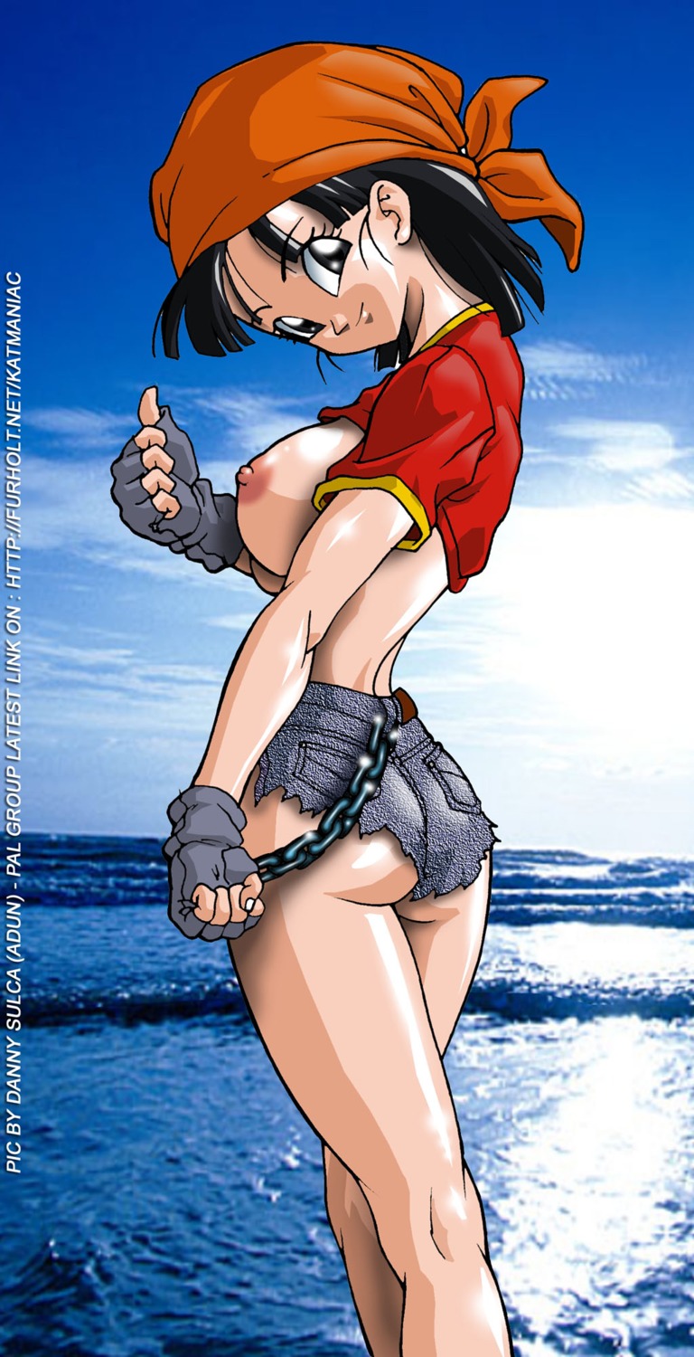 1girls adun aged_up ass ass_focus bandana big_breasts black_eyes black_hair booty_shorts breasts chain chains dragon_ball dragon_ball_gt female female_focus female_only fingerless_gloves grey_gloves light-skinned_female light_skin looking_at_viewer looking_back nipples orange_bandana pan_(dragon_ball) photo_background rule34 shiny shiny_ass shiny_clothes shiny_eyes shiny_hair shiny_skin shirt shirt_up smile smiling_at_viewer solo solo_female solo_focus thumbs_up