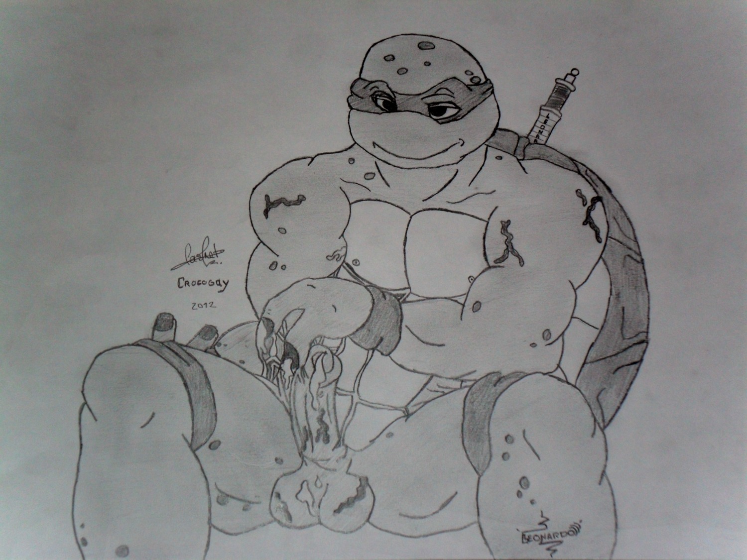 4:3 absurd_res anthro bodily_fluids cum e621 erection genital_fluids genitals hi_res humanoid_genitalia humanoid_penis leonardo_(tmnt) male masturbation penile penile_masturbation penis reptile scalie solo teenage_mutant_ninja_turtles turtle unknown_artist