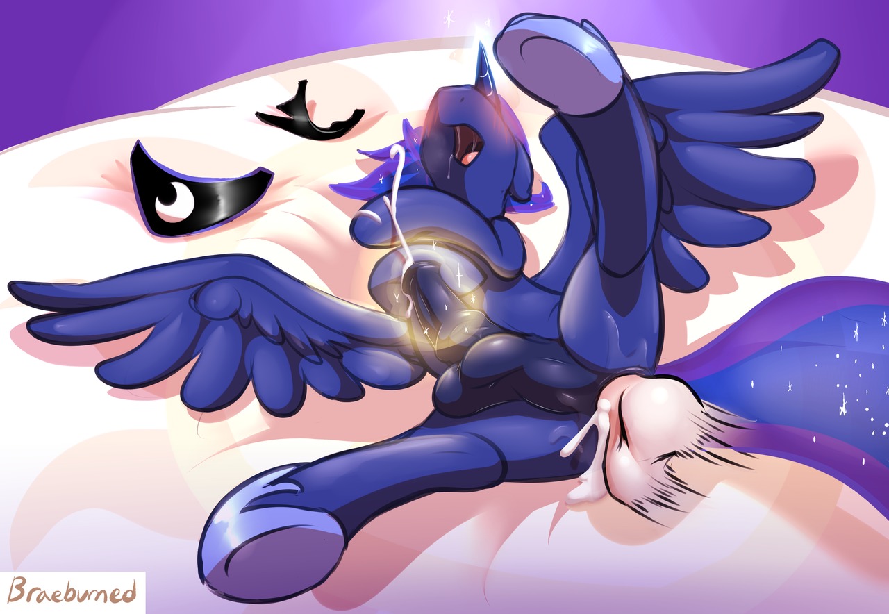 2013 anal anal_penetration anus backsack balls blue_body blue_fur blue_hair blush bodily_fluids braeburned crossgender cum cum_in_ass cum_inside cum_while_penetrated cumshot digital_media_(artwork) disembodied_penis duo e621 ejaculation english_text equid equine erection feathered_wings feathers feral friendship_is_magic ftm_crossgender fur genital_fluids genitals hair hasbro horn lying male male/male male_penetrated male_penetrating male_penetrating_male mammal my_little_pony mythological_creature mythological_equine mythology on_side orgasm penetration penis perineum princess_luna_(mlp) quadruped sex shaded spread_legs spreading tail text winged_unicorn wings