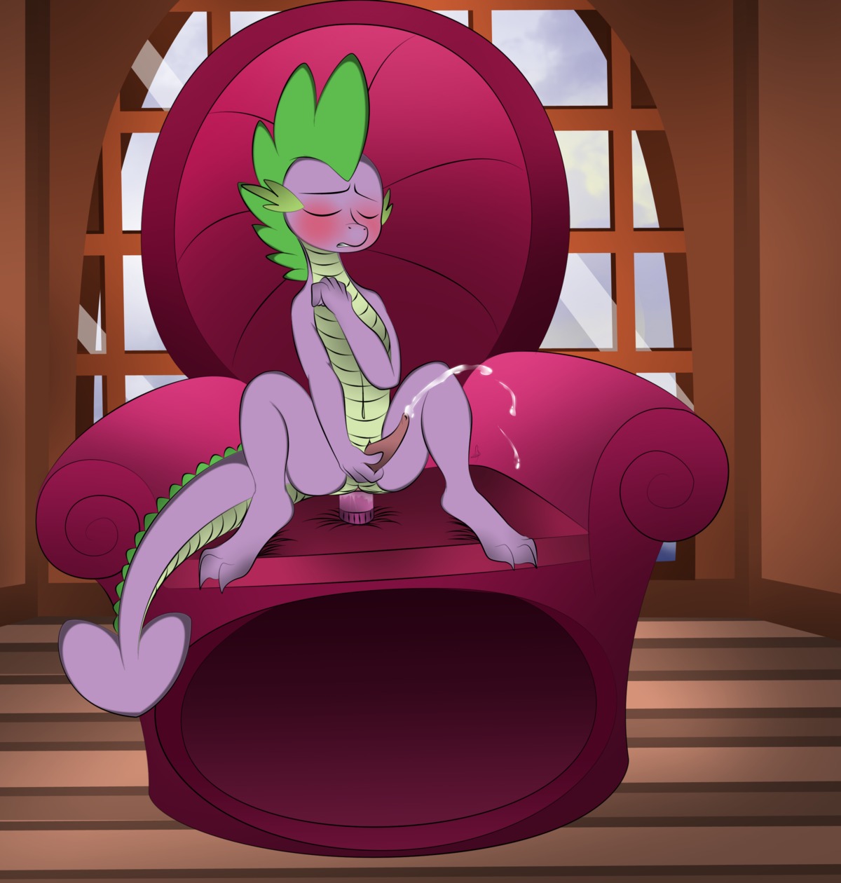 absurd_res aged_up anal anal_masturbation anal_penetration animal_genitalia blush bodily_fluids chair cum cumshot dildo dildo_sitting dragon e621 ejaculation erection eyes_closed femboy friendship_is_magic furniture genital_fluids genital_slit genitals hasbro hi_res male masturbation my_little_pony mythological_creature mythological_scalie mythology navel nude orgasm penetration penis scalie sex_toy sitting solo spike_(mlp) tail toying_self v-d-k