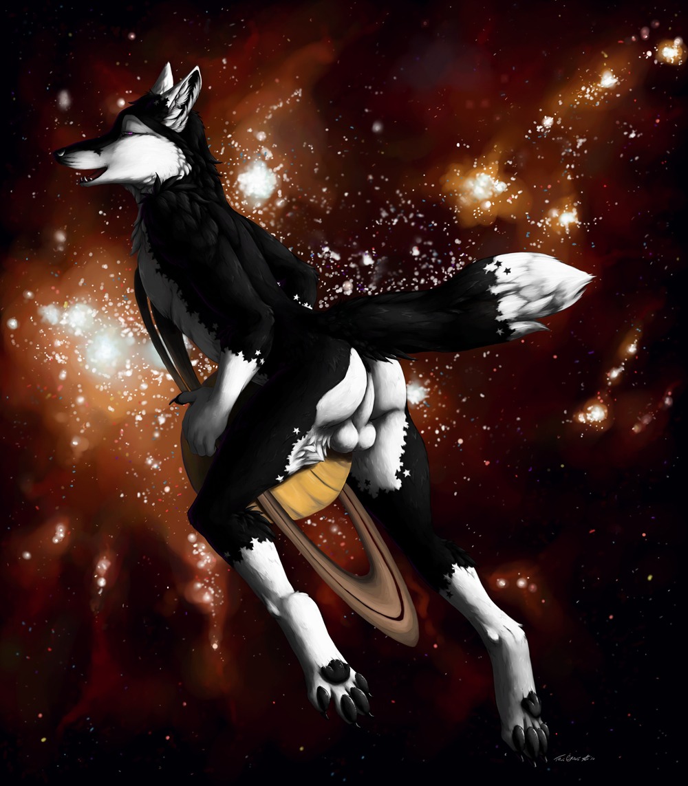 2010 anthro anus backsack balls black_body black_fur black_pawpads butt canid canine countershading digitigrade e621 fox fur genitals macro male mammal milkyway_(truegrave9) nude pawpads planet planet_dwarfing planet_penetrated red_eyes solo star tail terra_macro truegrave9 what_has_science_done white_body white_fur