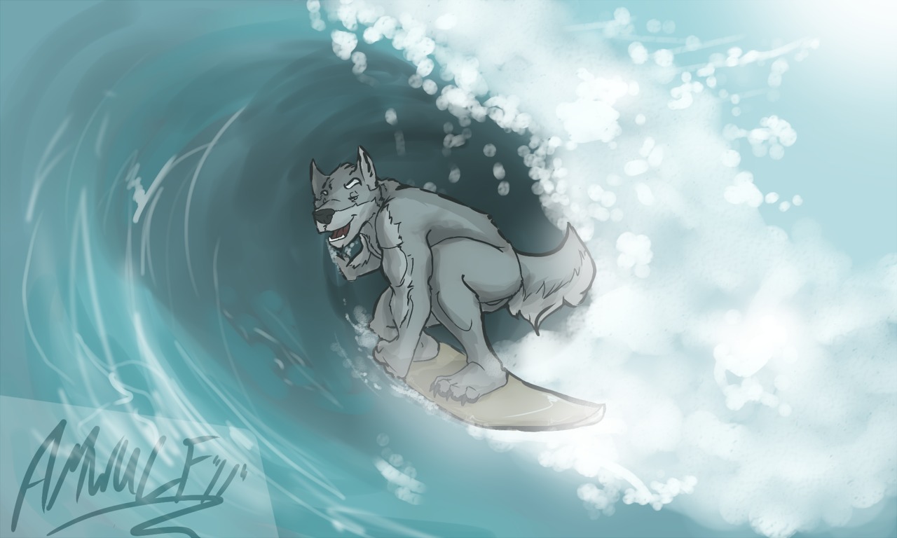5:3 amwulf anthro balls biceps canid canine canis claws e621 fangs fur genitals grey_body grey_fur looking_at_viewer male mammal muscular muscular_anthro muscular_male nude outside pose solo surfboard surfer surfing tail teeth toe_claws tongue vehicle water watercraft wave wolf