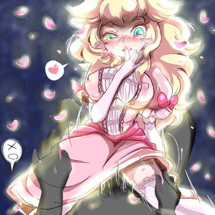 1boy 1girls blonde_hair blue_background blue_eyes blush bow breasts cherry_blossoms clothed clothed_female_nude_male covered_penetration cowgirl_position dark-skinned_male dress elbow_gloves erect_nipples female final_smash finger_to_lips fully_clothed garter_straps garters gloves glowing hair heart heavy_breathing human implied_sex large_breasts leg_grab long_hair male male/female mario_(series) motion_blur nintendo nipple_bulge nipples penis petals princess_peach rule34 smile straddle straight straight_hair super_smash_bros. super_smash_bros._brawl thighhighs uncensored yukimi