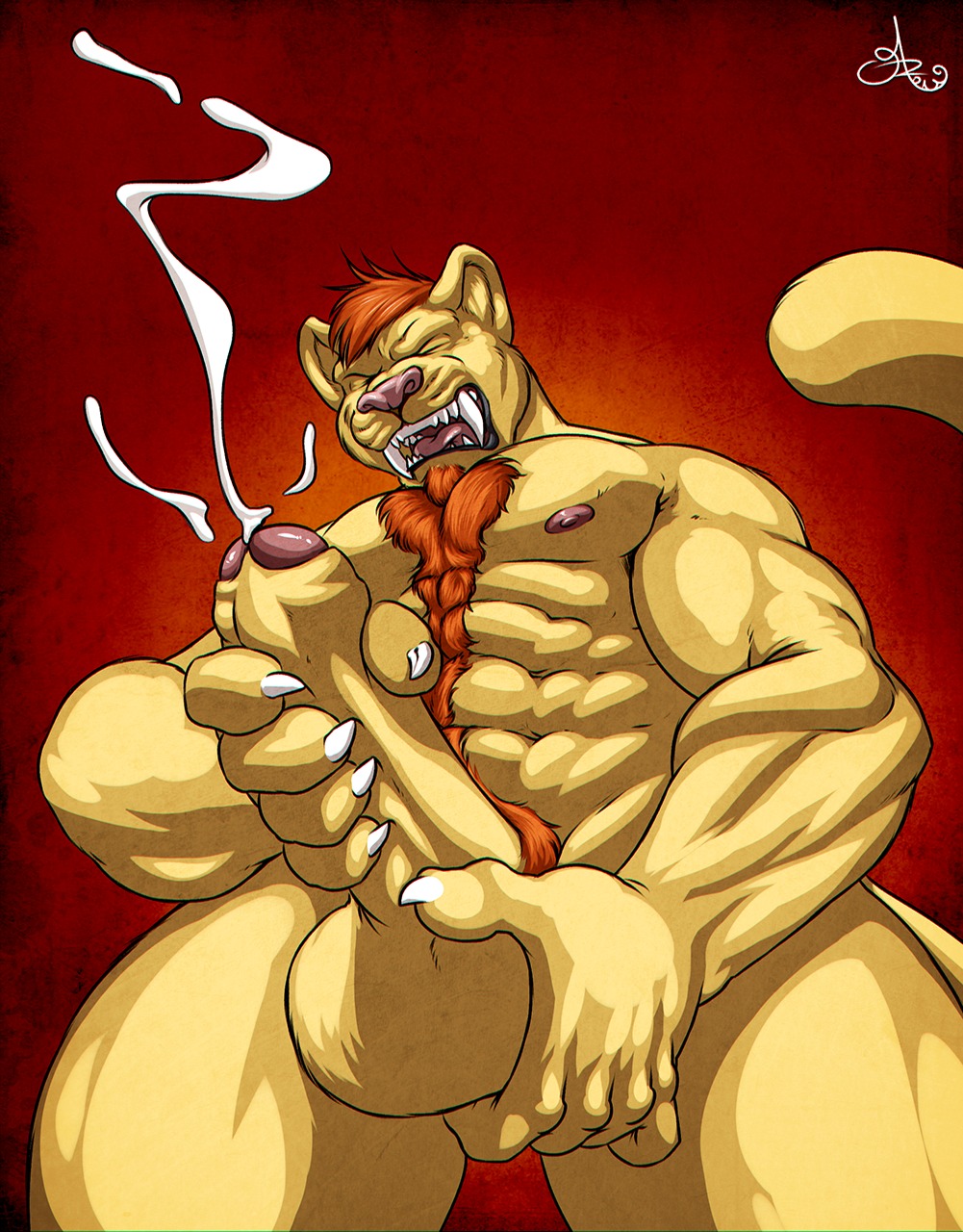 2013 abs anthro athletic ball_fondling balls biceps big_balls big_muscles big_penis biped bodily_fluids body_hair brown_body brown_fur brown_hair chest_tuft claws close-up cum cumshot e621 ejaculation erection eyes_closed facial_hair fangs felid fondling foreskin fur genital_fluids genitals goatee hair happy_trail hi_res humanoid_genitalia humanoid_penis male mammal masturbation modem_redpill muscular muscular_anthro muscular_male nipples nude open_mouth orgasm orgasm_face pecs penile penile_masturbation penis pink_nose pose prehistoric_species presenting red_hair saber-toothed_tiger sabertooth1 sabertooth_(anatomy) solo standing tan_body tan_fur teeth thick_penis tongue tuft