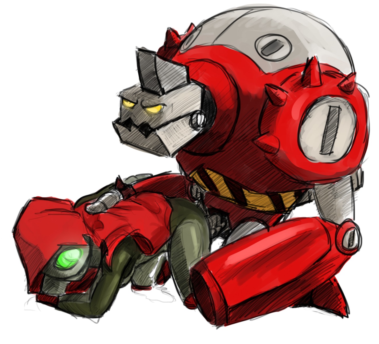 all_fours awesomenauts clunk duo e621 from_behind_position genitals hi_res hood human machine male mammal mask metal_penis not_furry penis raelynn_(awesomenauts) robot sex size_difference unknown_artist