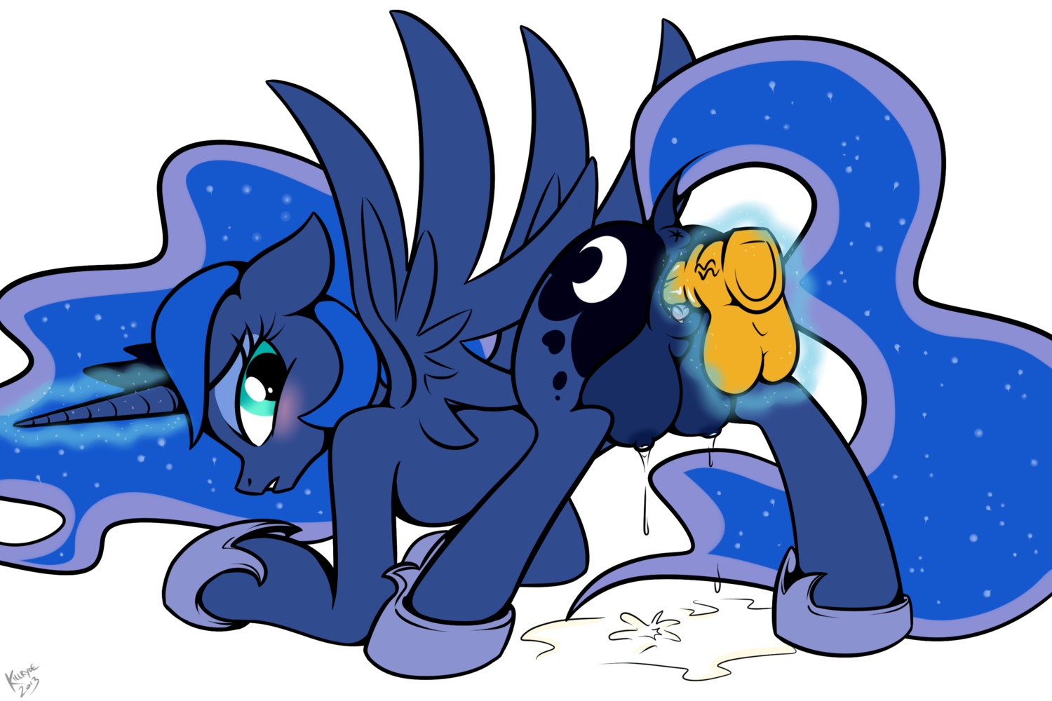 3:2 blue_body blue_eyes blue_feathers blush bodily_fluids cutie_mark dildo e621 equid equine feathered_wings feathers female feral friendship_is_magic fur hair hasbro hi_res horn killryde lactating leaking mammal masturbation milk my_little_pony mythological_creature mythological_equine mythology penetration princess_luna_(mlp) purple_body purple_fur purple_hair sex_toy solo teats toying_self vaginal vaginal_masturbation vaginal_penetration winged_unicorn wings