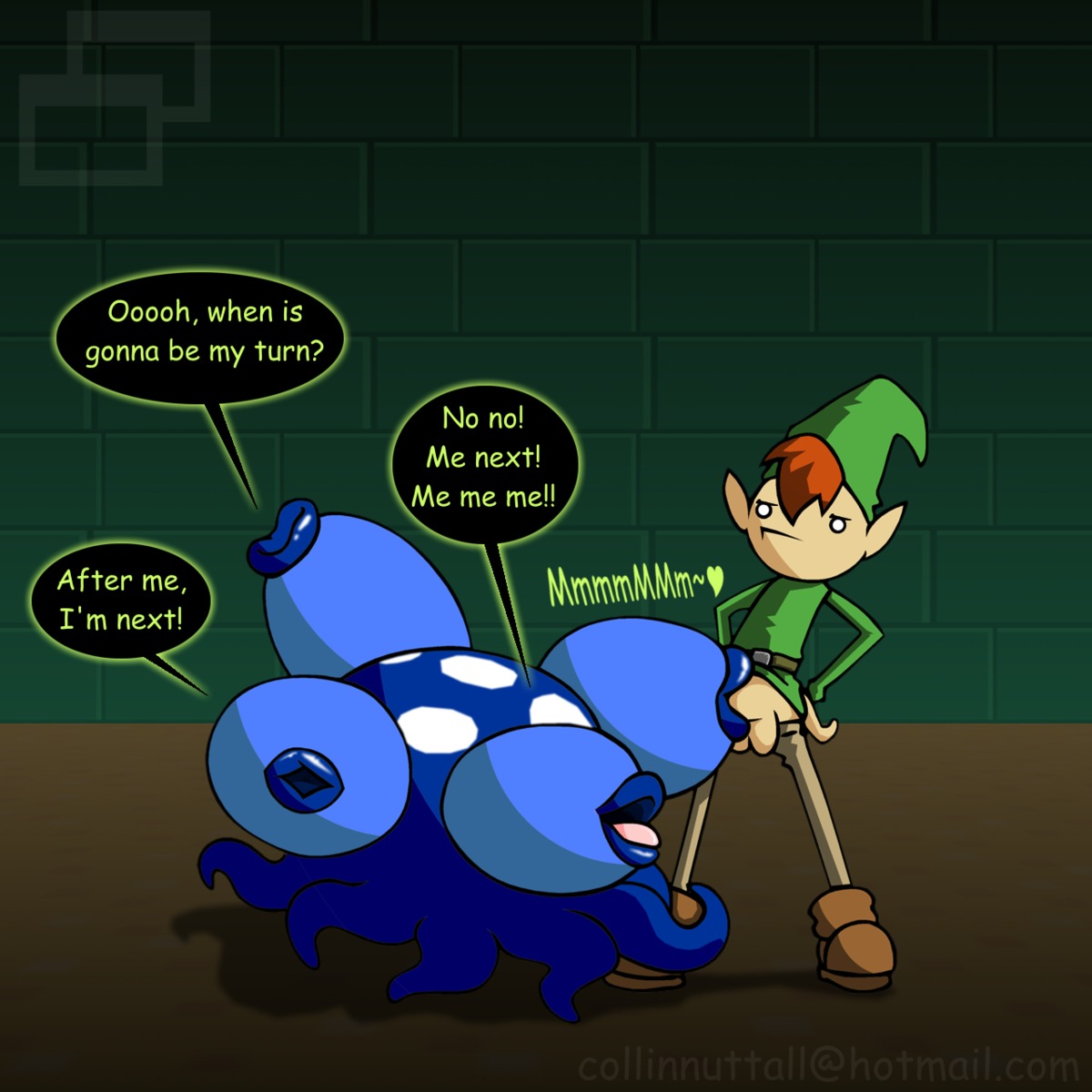 1:1 ambiguous_gender clothing dialogue duo e621 elemental_creature english_text fellatio flora_fauna genitals green_clothing green_headwear headgear headwear heart_symbol hi_res humanoid hylian interspecies link male male/ambiguous manhandla nintendo oral oral_penetration penetration penile penis plant sex slushy text the_legend_of_zelda