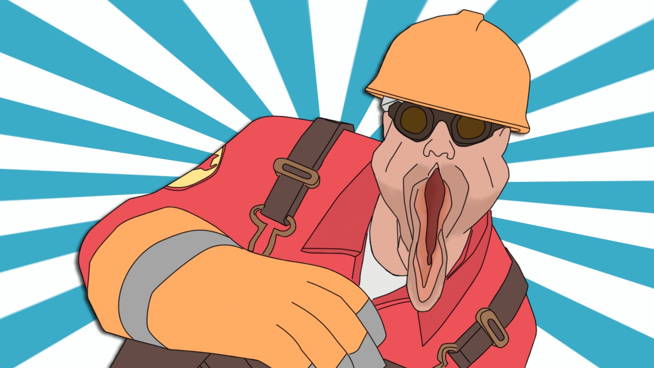 2010s 2011 2d body_horror cronenberg engineer_(team_fortress_2) facial_horror horror male male_only mutant oc red_vagineer rule34 scary solo solo_male tagme team_fortress_2 tf2_freak vagineer western_art
