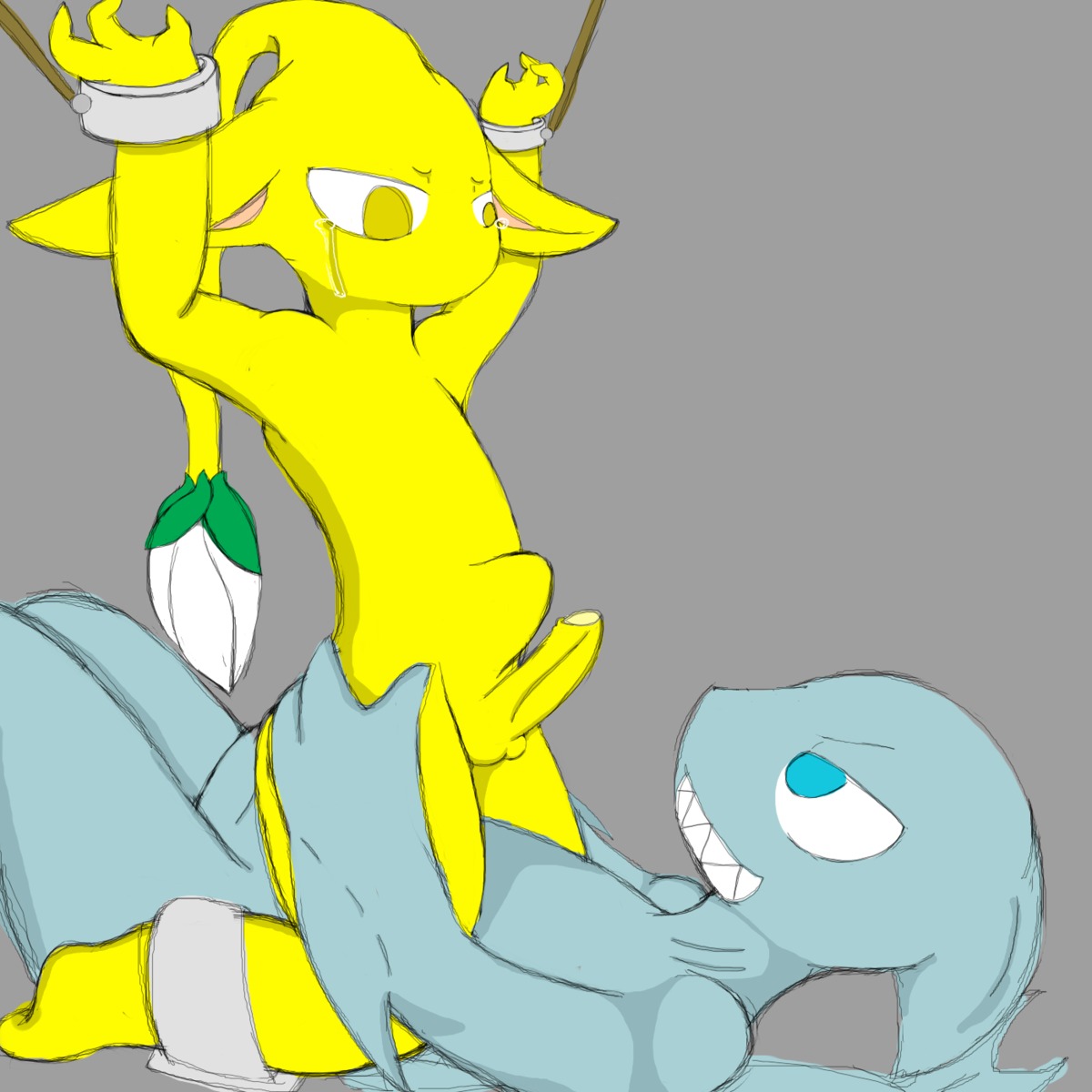 1:1 abdominal_bulge anal anthro aquatic balls bdsm blue_eyes bodily_fluids bondage bound colored-in crying dominant dominant_male duo e621 elemental_creature erection fish flora_fauna forced foreskin genitals gills hi_res humanoid_genitalia humanoid_penis male male/male male_penetrated male_penetrating male_penetrating_male nintendo not_furry partially_retracted_foreskin penetration penis pikmin pikmin_(species) plant rape sex shaded shark submissive submissive_male tears xxmysteryxx yellow_body yellow_eyes yellow_pikmin yellow_skin