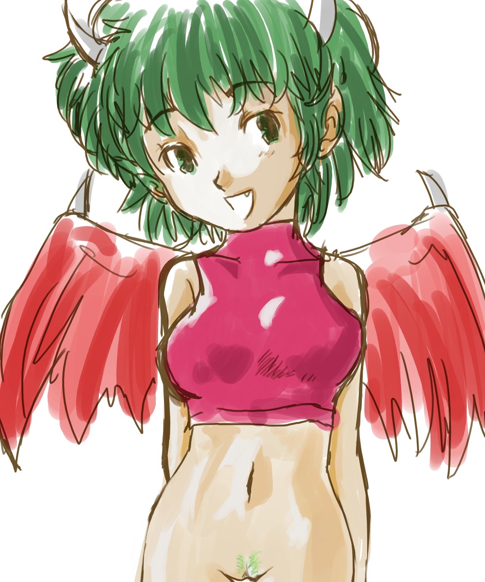 bikini_top bottomless breasts draco_centauros dragon_girl dragon_horns female green_hair horns navel pussy puyo_puyo rule34 short_hair swimsuit tagme wings