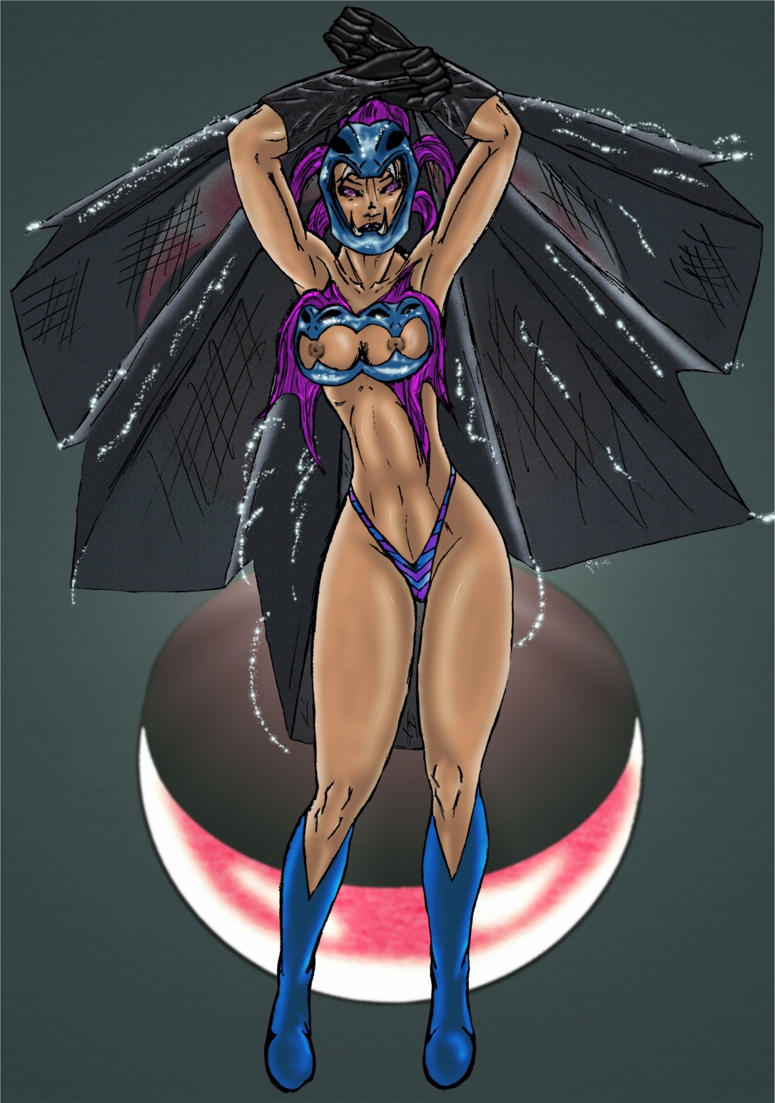 breasts color female female_only front_view gloves humanized hydreigon krimv nipples pokemon rule34 solo standing tagme wings