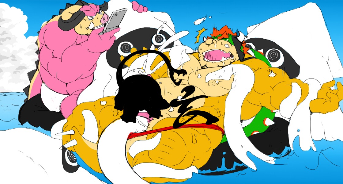 blooper bowser green_shell horns koopa male male_only mario_(series) mario_and_luigi_(series) midbus nintendo nipples rule34 shell spiky_shell tagme