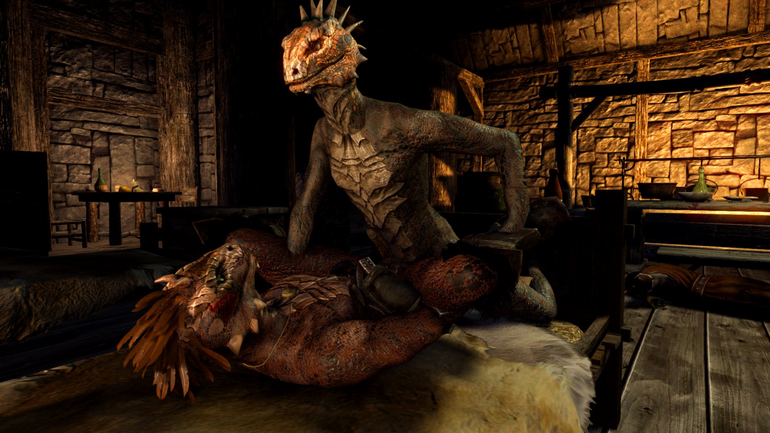 16:9 3d_(artwork) anthro argonian digital_media_(artwork) duo e621 genitals hi_res male male/male microsoft nude penis scalie screencap the_elder_scrolls unknown_artist widescreen