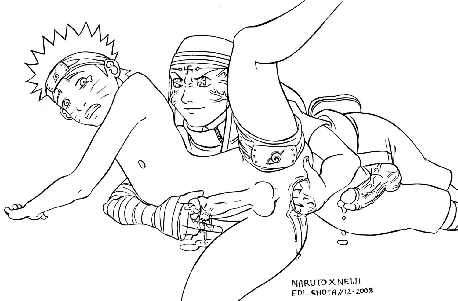 2008 2boys anal_fisting balls clothed_on_nude cum edi_shota erection fisting human hyuuga_neji male male_only male_urethral_insertion monochrome multiple_males naruto naruto_(series) nude penile_urethral_insertion penis rule34 testicles urethral urethral_fingering urethral_insertion uzumaki_naruto yaoi