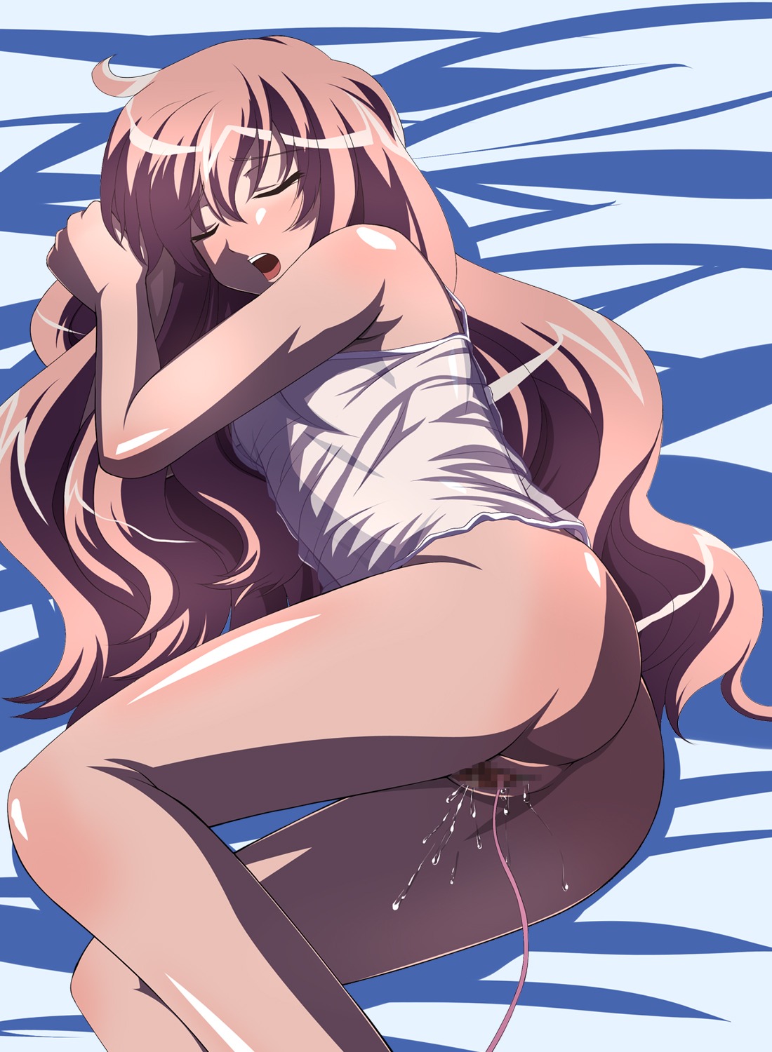 ashita_harere ass asu_hare asuhare bed blush camisole censored clothing egg_vibrator female flat_chest highres long_hair louise_francoise_le_blanc_de_la_valliere negligee pink_hair pussy pussy_juice rule34 sleeping vibrator zero_no_tsukaima