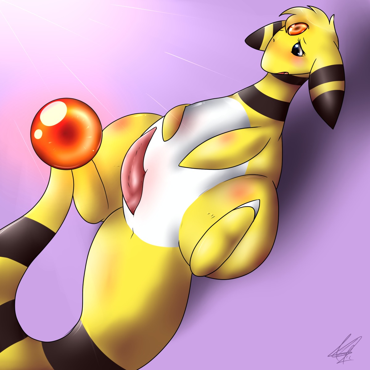 2011 ampharos blush color feral lying male male_only nintendo nude on_back penis pokemon pokemon_(species) rule34 shikaro solo tagme tail