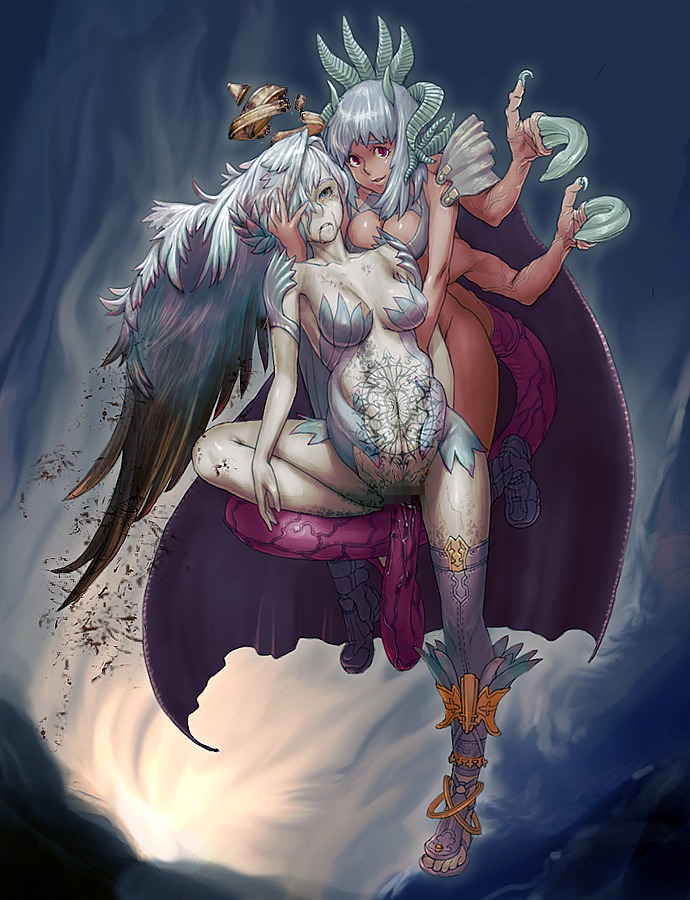 censored claws female head_wings headwings horns insertion large_insertion mochisuna monster monster_girl multi_arm multi_limb original pregnant pussy rape rule34 sex tentacle vaginal_penetration wings