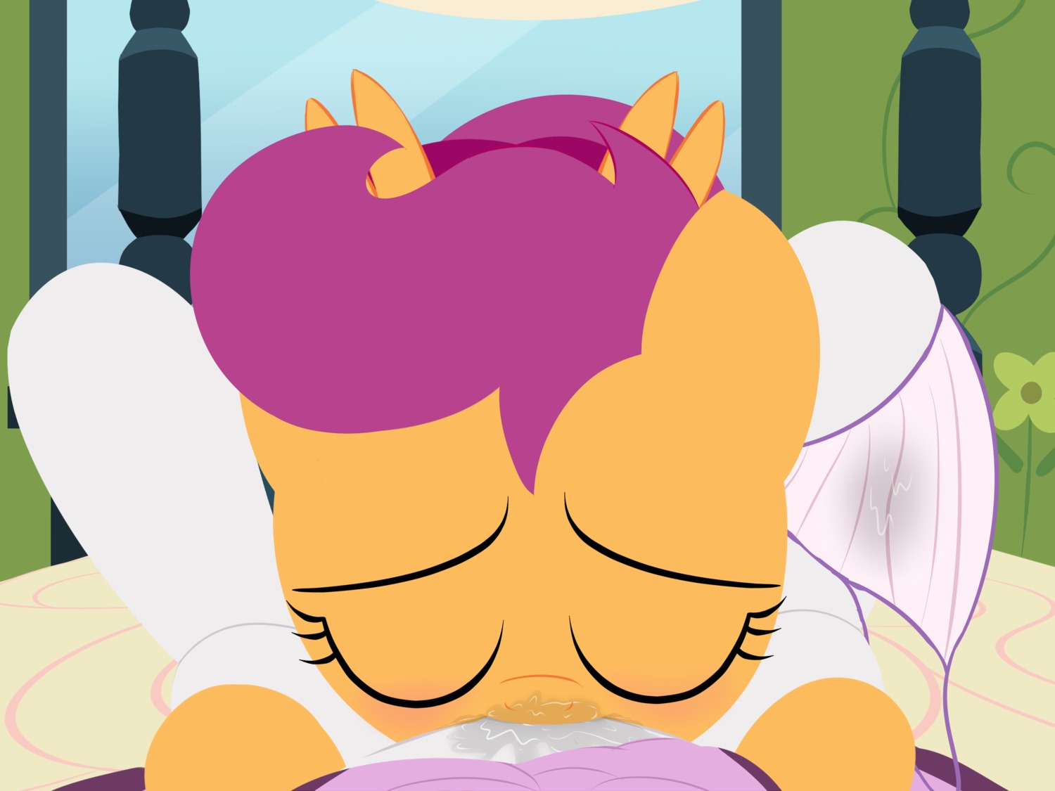 4:3 absurd_res bodily_fluids cunnilingus dtcx97 duo e621 equid equine feathered_wings feathers female female/female feral friendship_is_magic fur genital_fluids hair hasbro hi_res horn mammal my_little_pony mythological_creature mythological_equine mythology oral orange_body orange_feathers orange_fur pegasus purple_hair scootaloo_(mlp) sex sweetie_belle_(mlp) unicorn vaginal vaginal_fluids white_body white_fur wings young young_feral young_on_young