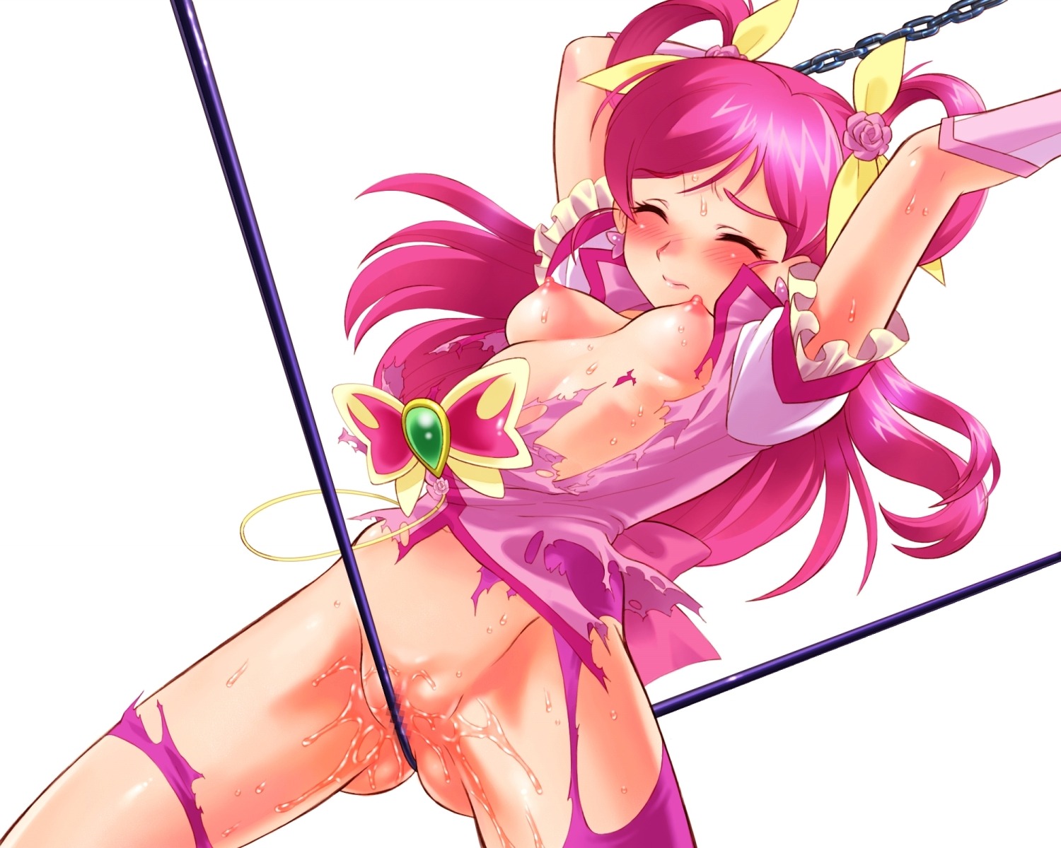 1girls blush breasts censored closed_eyes closed_mouth clothing female magical_girl nekozawa_yukari nozomi_yumehara pink_hair precure pretty_cure rule34 sippo-soft small_breasts tagme torn_clothes yes!_precure_5