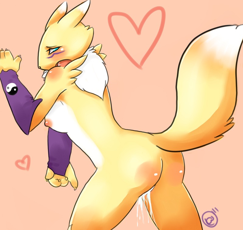 anthro ass breasts canine color cum digimon digimon_(species) female female_only fox fur furry nude renamon rule34 side_view solo tagme tail