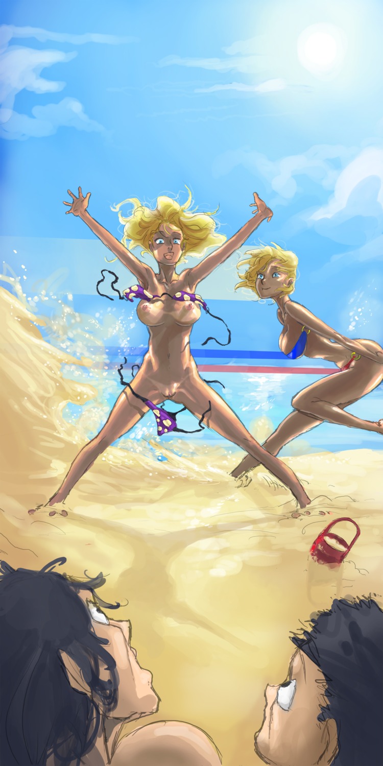 artist_request batgirl batgirl_(stephanie_brown) batman_(series) beach dc dc_comics female kara_danvers kara_zor-el rule34 stephanie_brown supergirl superman_(series) tagme