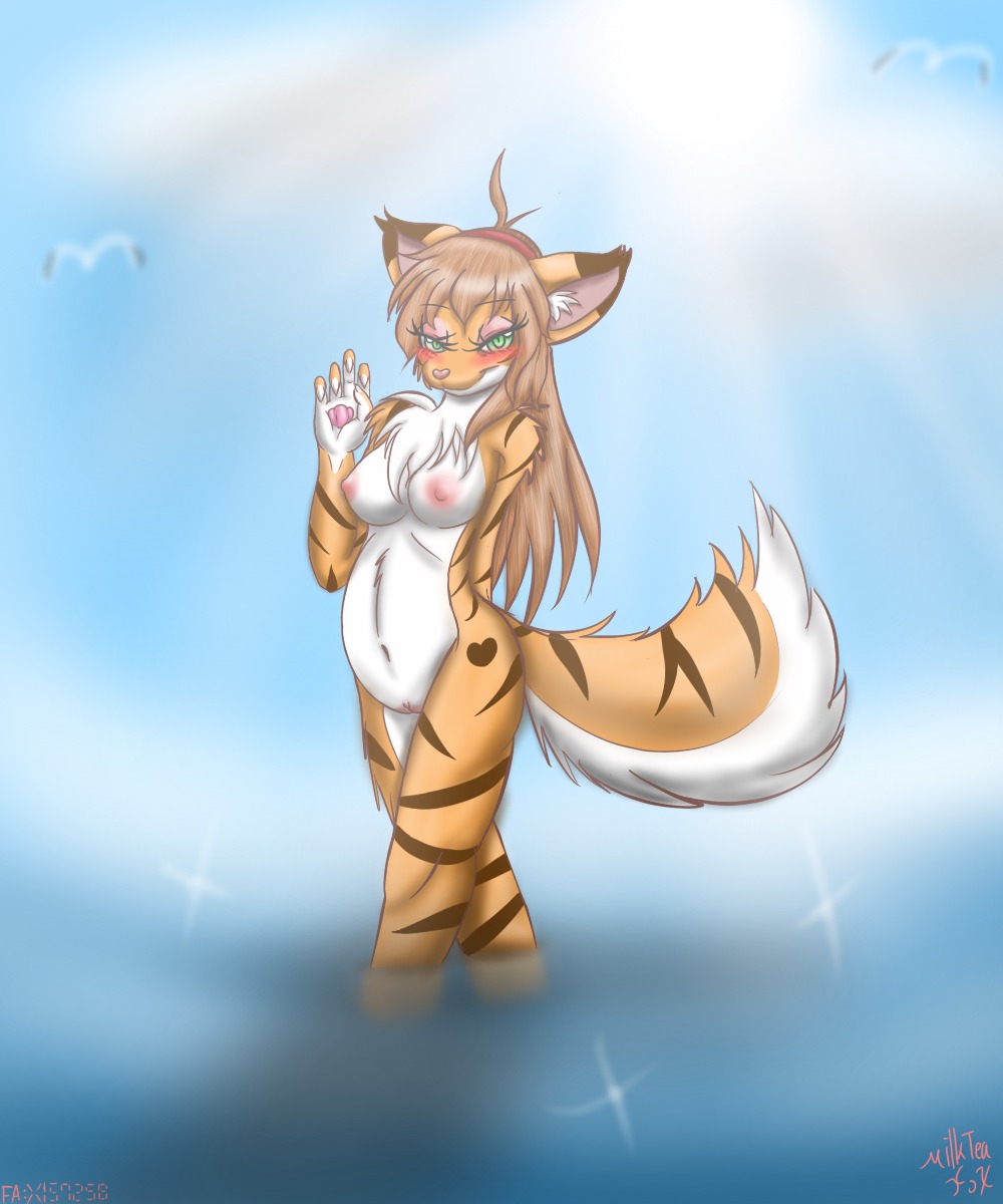 2014 5:6 anthro belly big_belly breasts domestic_cat e621 felid feline felis female genitals hi_res mammal milkteafox nipples pregnant solo vulva