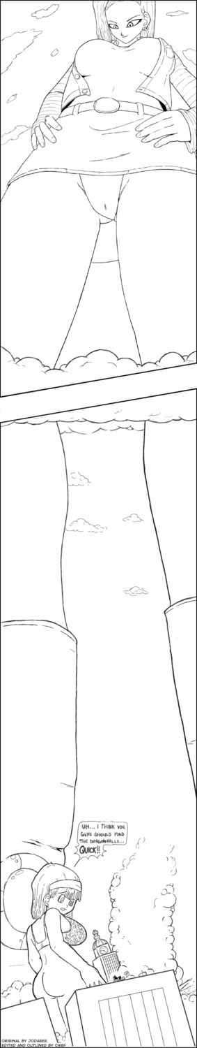 android_18 black_and_white bulma bulma_(dragon_ball) bulma_briefs bulma_briefs_(frieza_saga) chief dragon_ball dragon_ball_z female giantess jodagee krillin kuririn rule34 son_goku straight_hair yamcha