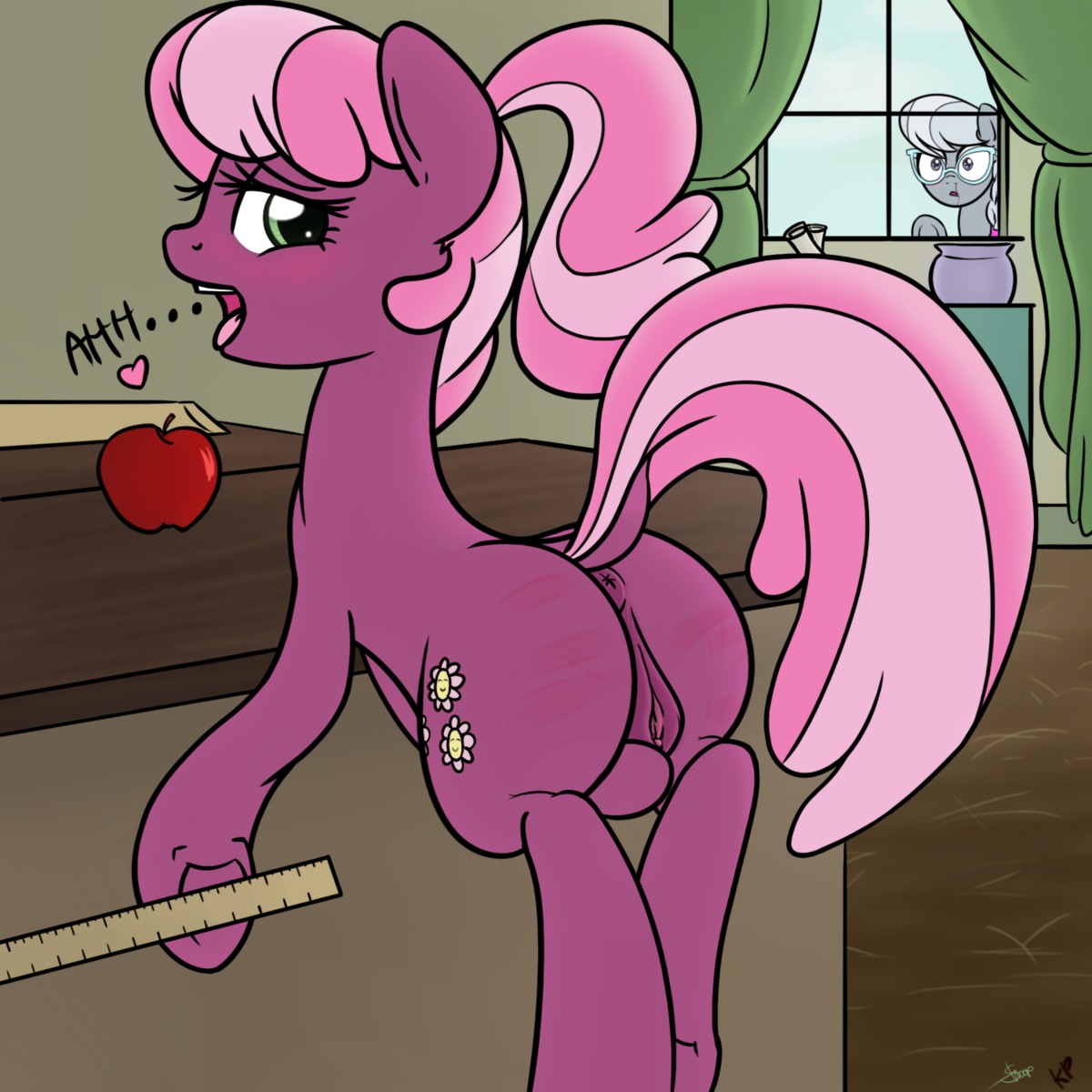 1:1 2014 anime_nosebleed anus apple being_watched blood bodily_fluids butt butt_slap cheerilee_(mlp) curtains cutie_mark duo e621 earth_pony equid equine eyewear female feral food friendship_is_magic fruit fur genitals glasses green_eyes grey_body grey_fur hair hasbro heart_symbol hi_res horse inside kinkypinkie looking_at_another looking_through looking_through_window mammal masturbation multicolored_hair my_little_pony nosebleed open_mouth plant pony purple_body purple_fur rainbow_dosh ruler silver_spoon_(mlp) slap spanking two_tone_hair vaginal vaginal_masturbation vulva window