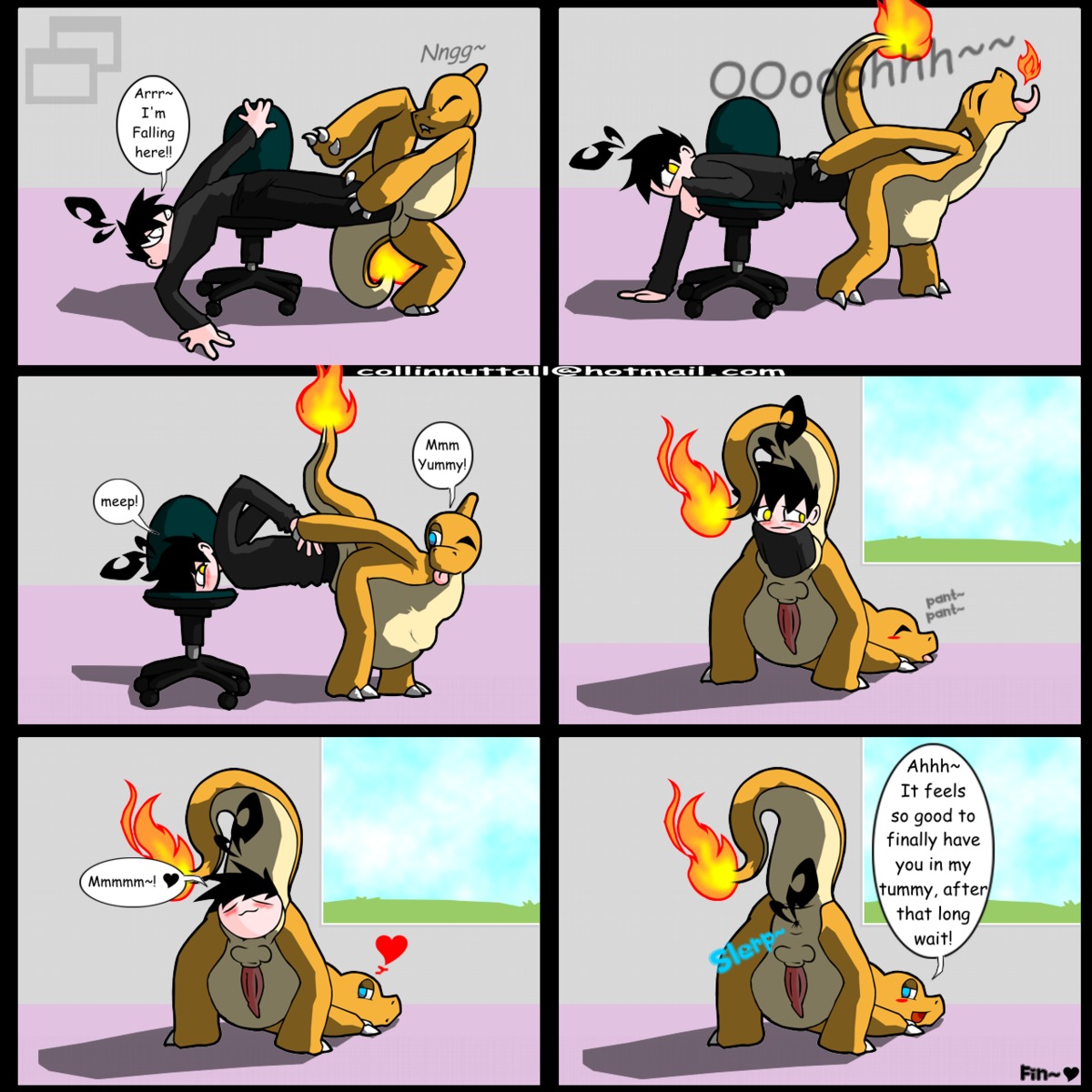 1:1 anal anal_head_gulp anal_penetration anal_vore anus black_hair blush chair charmeleon clothed clothing comic dialogue dragon duo e621 english_text erection eyes_closed feral fire flaming_tail fully_clothed furniture generation_1_pokemon genitals hair heart_symbol hi_res human human_prey male male/male male_penetrated male_penetrating male_penetrating_male mammal mythological_creature mythological_scalie mythology nintendo nude office_chair orange_body orange_skin penetration penis pokemon pokemon_(species) scalie sex slushy tail text tongue tongue_out vore